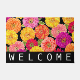 Summer Pink Yellow Zinnias Floral Welcome Deurmat