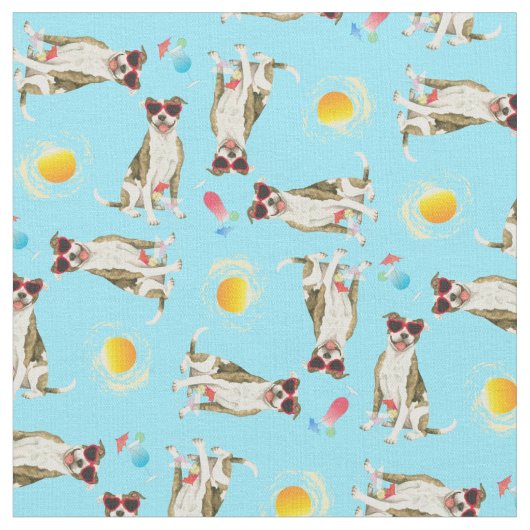 Summer Pit Bull Terrier Fabric Stof (Close Up)