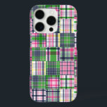 Summer Plaid Pink Madras Patchwork iPhone 16 Pro Hoesje<br><div class="desc">Summer Navy,  Lime Green,  Pink Madras Plaid Patchwork preppy telefoonhoesjes</div>
