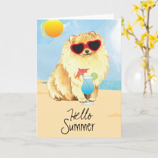 Summer Pomeranian Kaart (Gele Bloem)