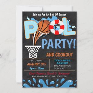 Summer Pool Basketball Party Invitation Kaart