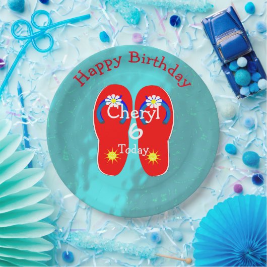 Summer Pool Beach Party Cute Flip-Flop Graphic Papieren Bordje (Feest)
