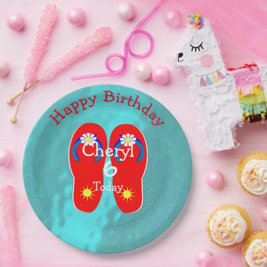 Summer Pool Beach Party Cute Flip-Flop Graphic Papieren Bordje (Feest)
