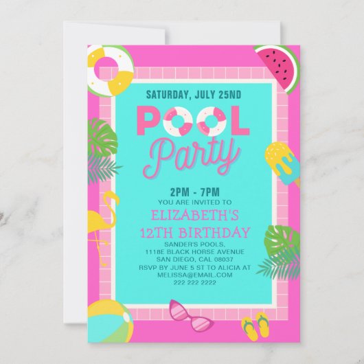 Summer Pool Birthday Bash Girl Kaart (Voorkant)