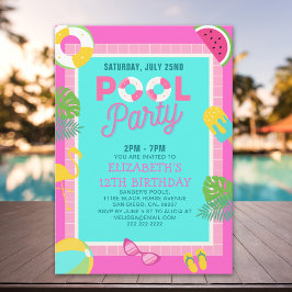 Summer Pool Birthday Bash Girl Kaart