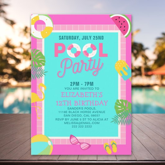 Summer Pool Birthday Bash Girl Kaart