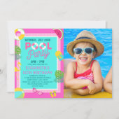 Summer Pool Birthday Bash Girl wIth Photo Kaart (Voorkant)