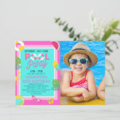 Summer Pool Birthday Bash Girl wIth Photo Kaart (Staand voorkant)