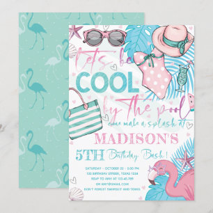 Summer Pool Birthday Party Cute Pink Turquoise Kaart