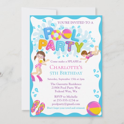 Summer Pool Birthday Party Invitation Kaart (Voorkant)