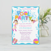 Summer Pool Birthday Party Invitation Kaart (Staand voorkant)