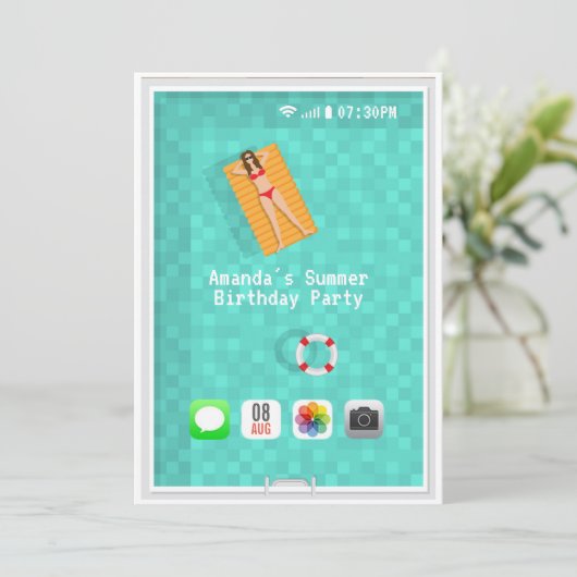 Summer Pool Birthday Party Invitation Kaart (Staand voorkant)