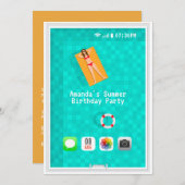 Summer Pool Birthday Party Invitation Kaart (Voorkant / Achterkant)