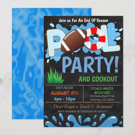 Summer Pool FootballParty Uitnodiging (Voorkant / Achterkant)
