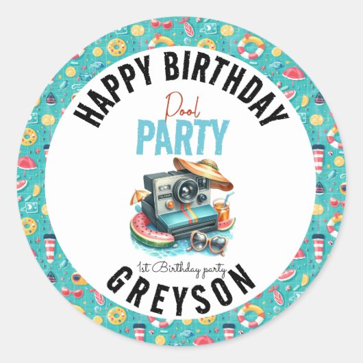 Summer Pool Party 2e verjaardag Ronde Sticker (Voorkant)
