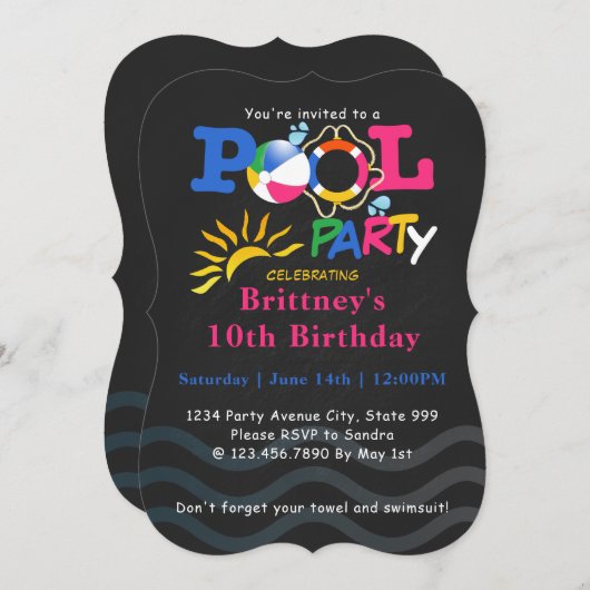 Summer Pool Party Birthday Bash Kaart (Voorkant / Achterkant)