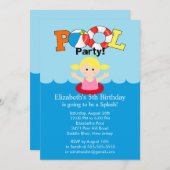 Summer POOL Party Birthday Invitation Blonde Girl Kaart (Voorkant / Achterkant)