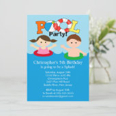 Summer POOL Party Birthday Invitation Boy Girl Kaart (Staand voorkant)