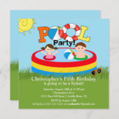 Summer POOL Party Birthday Invitation Boy Girl Kaart (Voorkant / Achterkant)