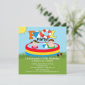 Summer POOL Party Birthday Invitation Boy Girl Kaart (Staand voorkant)