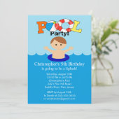 Summer POOL Party Birthday Invitation Boy Kaart (Staand voorkant)