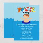Summer POOL Party Birthday Invitation Boy Kaart (Voorkant / Achterkant)