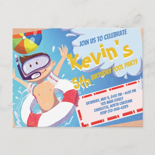 Summer Pool Party Birthday Invitation Briefkaart (Voorkant)