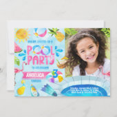 Summer Pool Party Birthday Invitation Invite Kaart (Voorkant)
