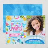 Summer Pool Party Birthday Invitation Invite Kaart (Voorkant / Achterkant)