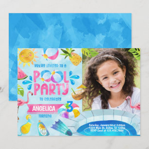 Summer Pool Party Birthday Invitation Invite Kaart