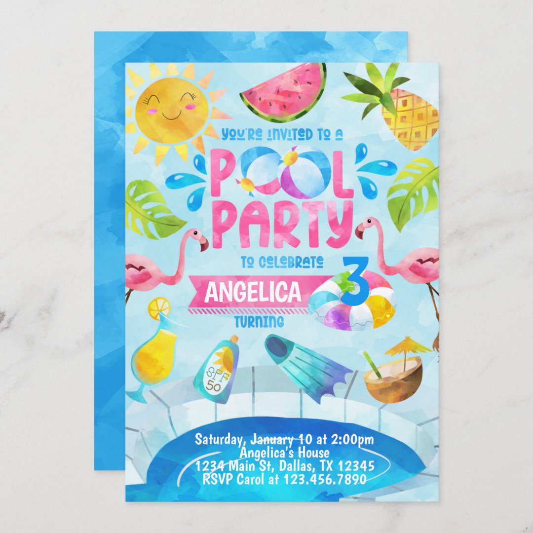 Summer Pool Party Birthday Invitation Invite Kaart Zazzlenl