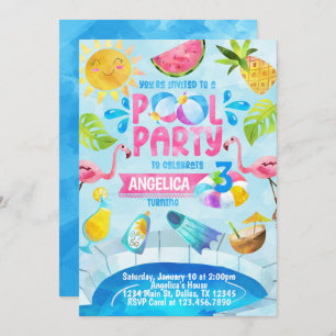 Summer Pool Party Birthday Invitation Invite Kaart