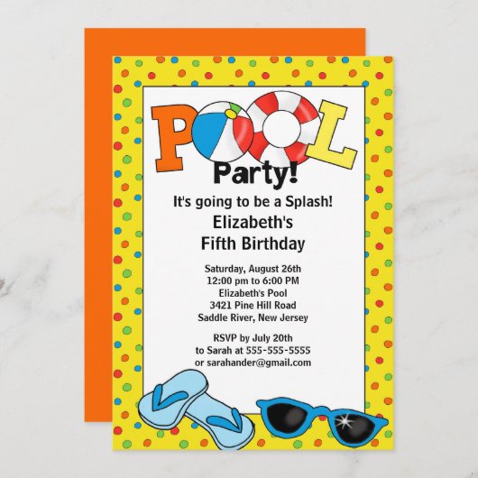 Summer POOL Party Birthday Invitation Kaart (Voorkant / Achterkant)