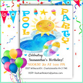 Summer Pool Party Birthday Invitation Kaart