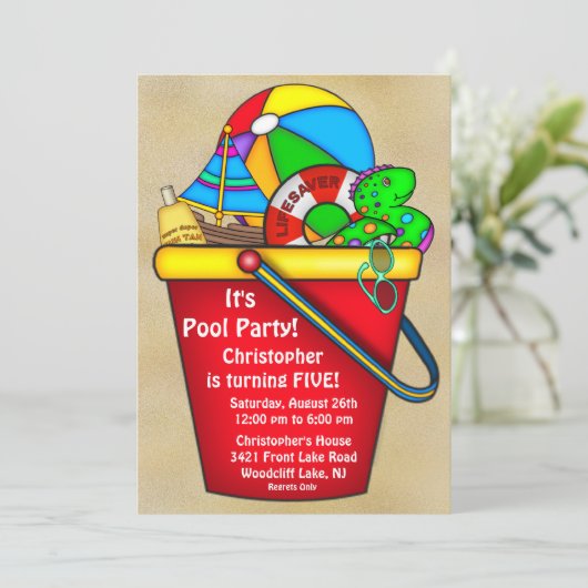 Summer POOL Party Birthday Invitation Kaart (Staand voorkant)