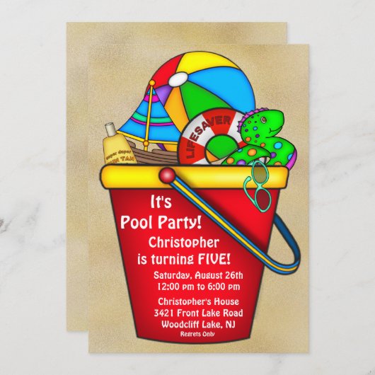 Summer POOL Party Birthday Invitation Kaart (Voorkant / Achterkant)