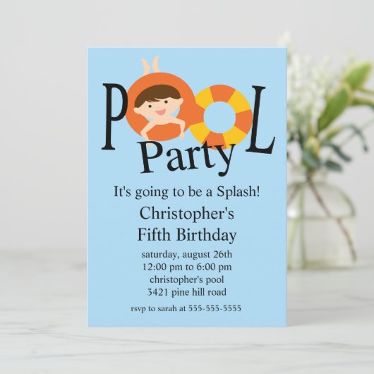 Summer POOL Party Birthday Invitation Kaart (Staand voorkant)