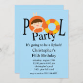Summer POOL Party Birthday Invitation Kaart (Voorkant / Achterkant)