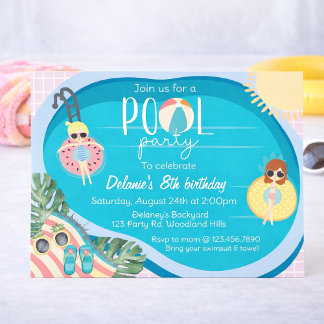 Summer Pool Party Birthday | Pool Party  Kaart