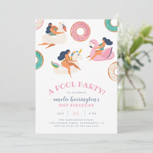 Summer Pool Party | Flamingo & Unicorn Birthday Kaart (Staand voorkant)