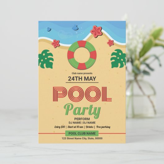 Summer Pool Party Flyer Template Kaart (Staand voorkant)