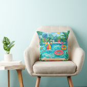 Summer Pool Party Illustration Throw Pillow Kussen (Stoel)