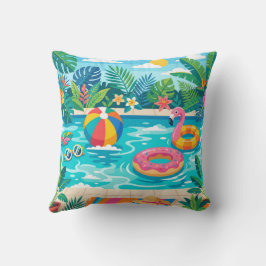 Summer Pool Party Illustration Throw Pillow Kussen