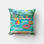 Summer Pool Party Illustration Throw Pillow Kussen (Voorkant)