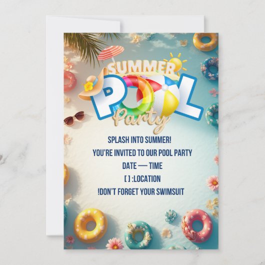  Summer Pool Party Invitation Kaart (Voorkant)