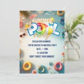  Summer Pool Party Invitation Kaart (Staand voorkant)