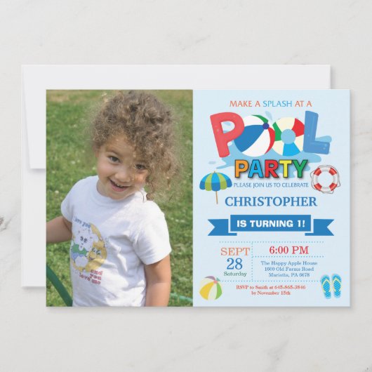 Summer Pool Party Invitation Splish Splash Boy Kaart (Voorkant)
