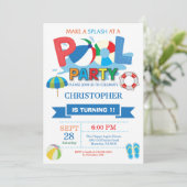 Summer Pool Party Invitation Splish Splash Boy Kaart (Staand voorkant)