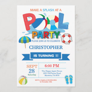 Summer Pool Party Invitation Splish Splash Boy Kaart
