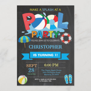 Summer Pool Party Invitation Splish Splash Boy Kaart